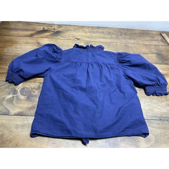 Anthropologie Love The Label Zuri Top Womens Small Blouse Ruffle Smocked Blue - Picture 12 of 14